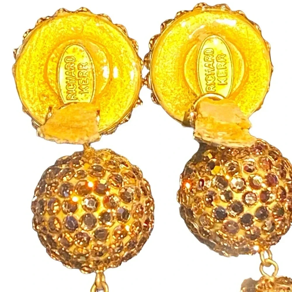 MINT Richard Kerr Crystal Rhinestone Graduated Dangle Drop Ball Earrings Prom - Picture 4 of 7